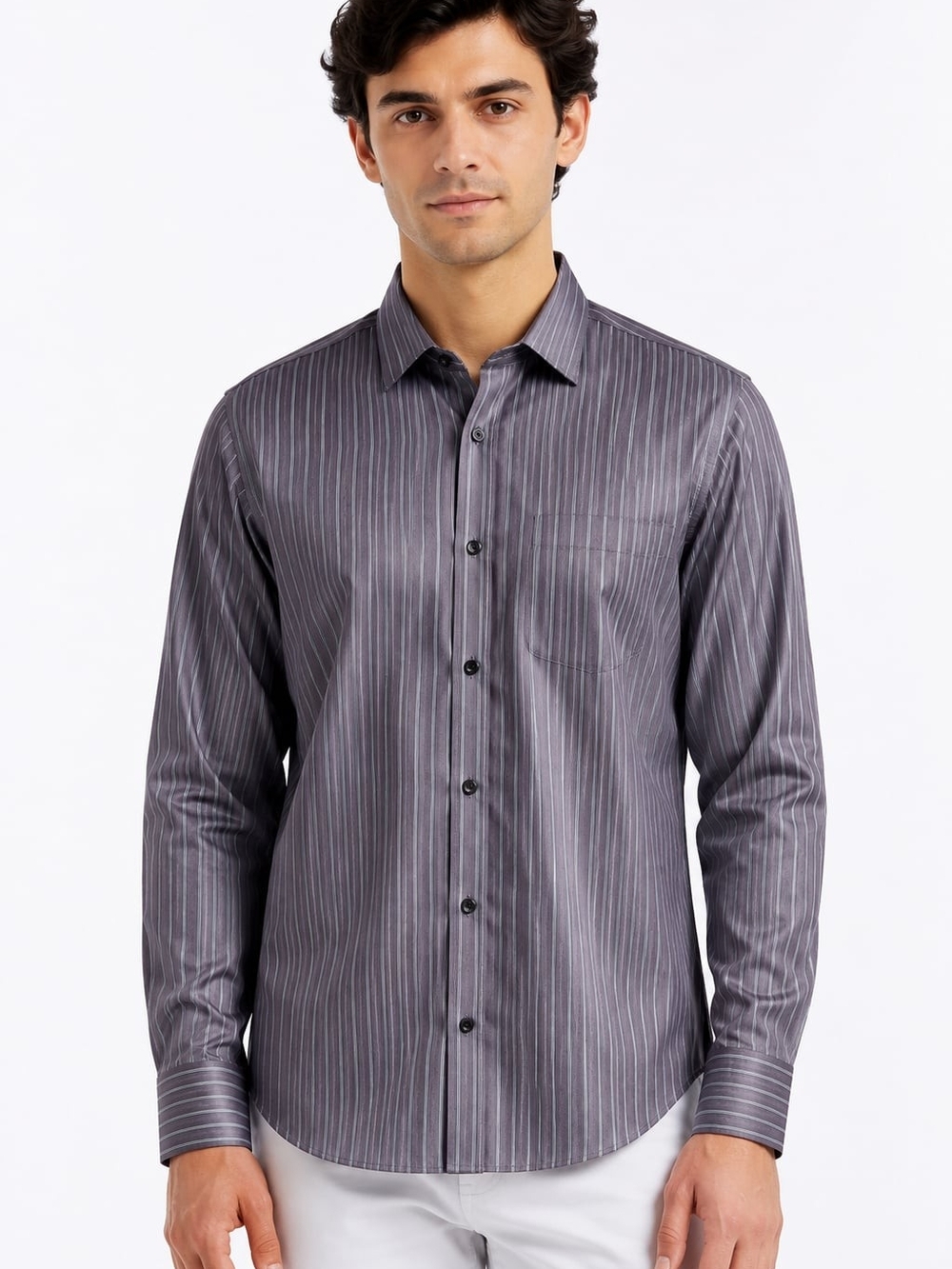 Van Heusen Men's Silver Lavender Pinstripe Dress Shirt
